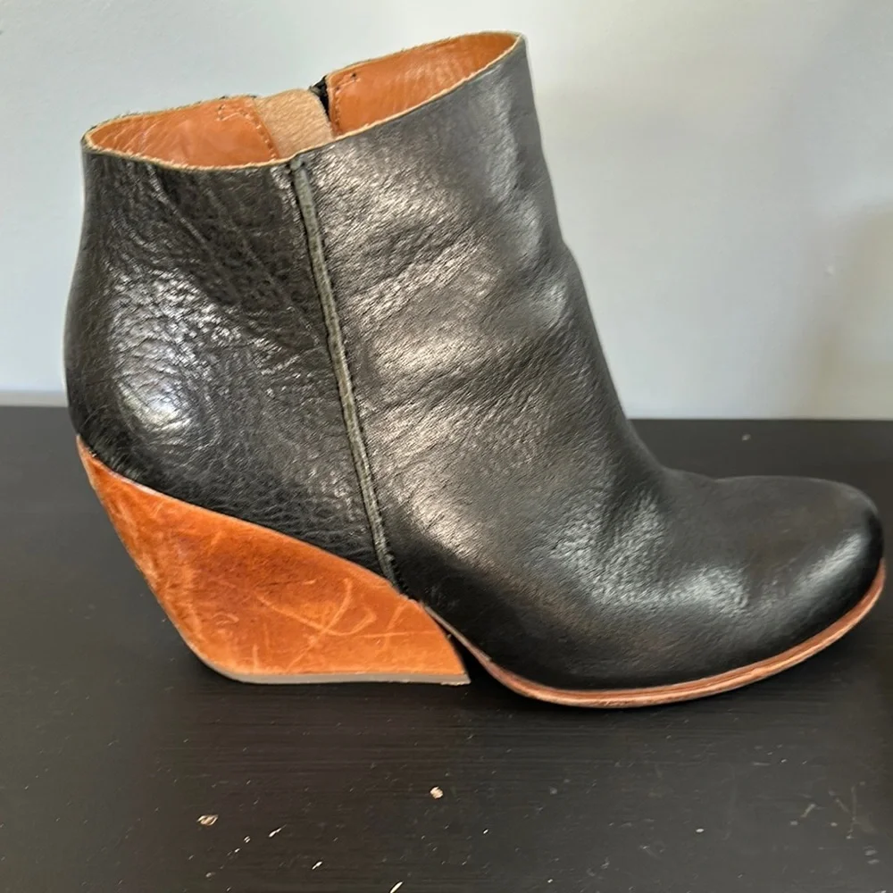 Stylish Black and Brown Wedge Ankle Boots